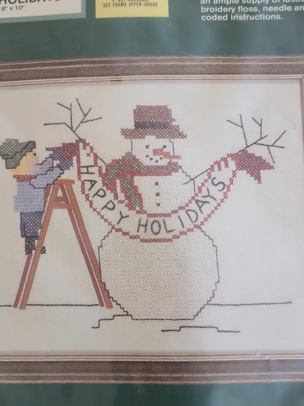 Vintage Needles N Hoops Cross Stitch Kit Happy Holidays Snowman